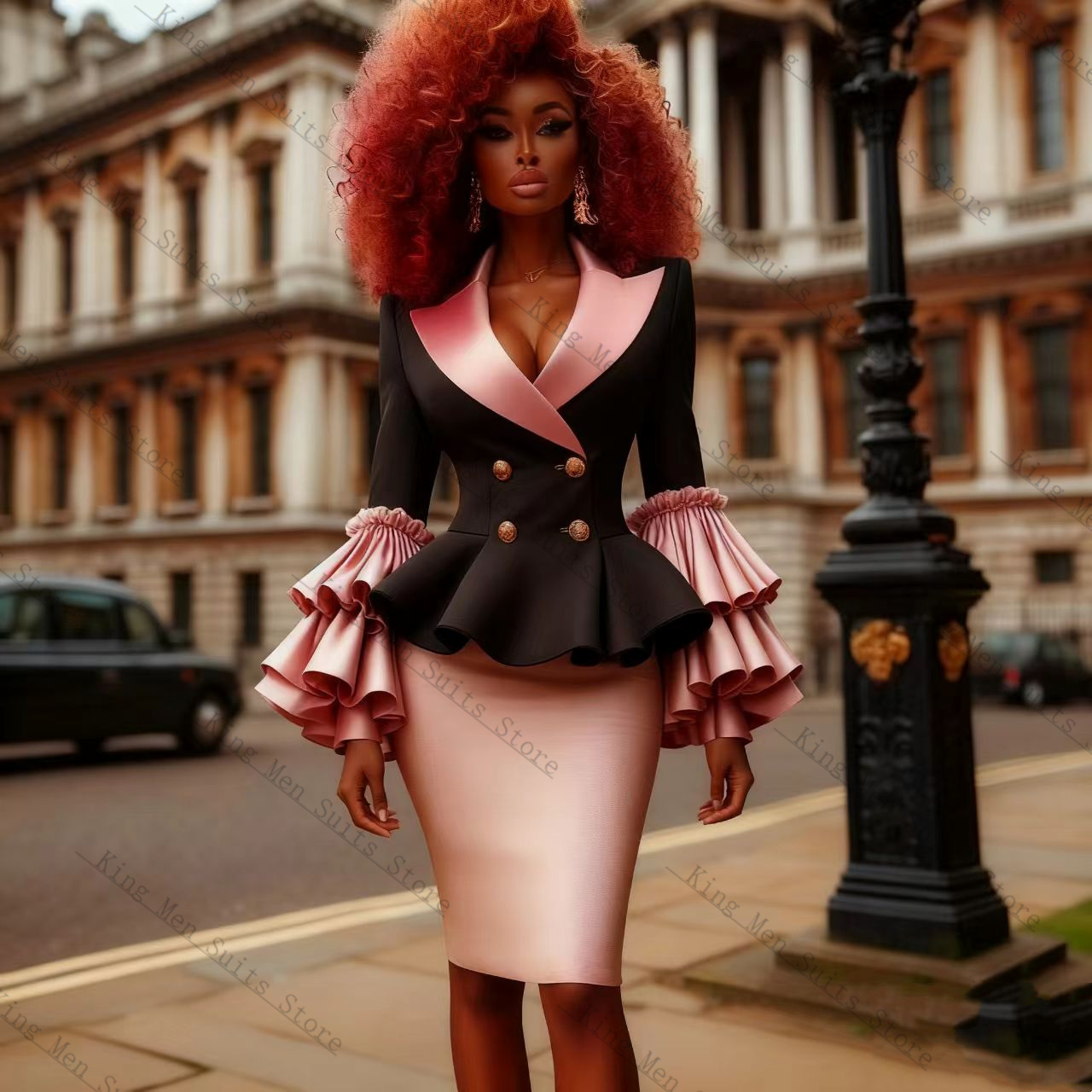 Women Formal Wear With Black Blazer - أسود وردي المرأة البدلة مجموعة 2