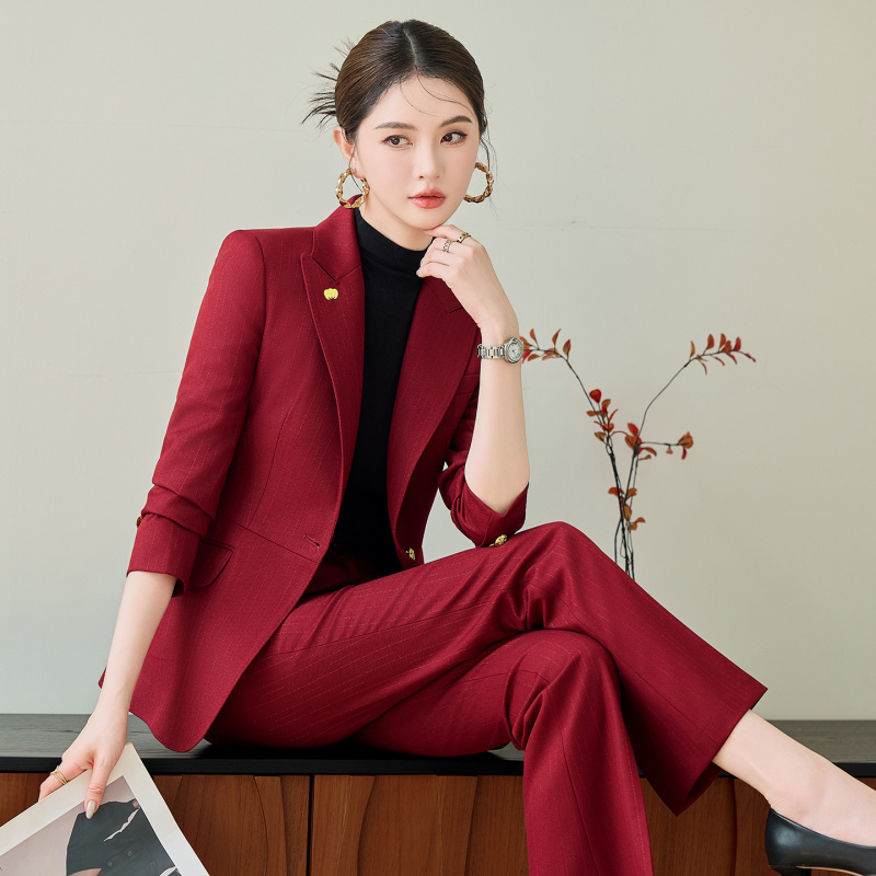 Women Formal Wear Office - طقم بدلة حمراء للنساء، ملابس خريف