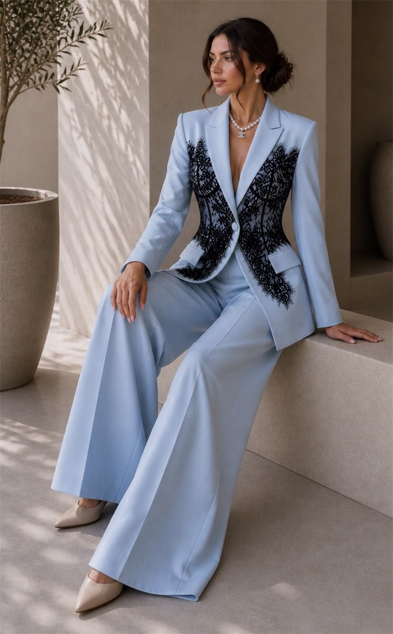 Women Formal Wear Coat - طقم بدلة نسائية أنيقة باللون الأزرق
