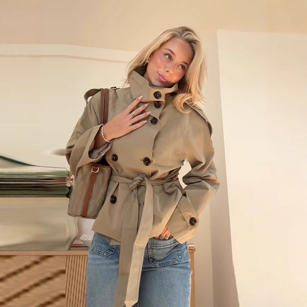 Trench Coat Formal - معطف نسائي مزدوج الأزرار مع ياقة