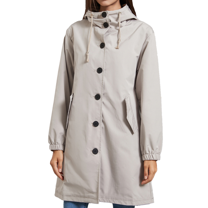 Trench Coat Formal - معطف نسائي طويل بقلنسوة مقاوم للرياح