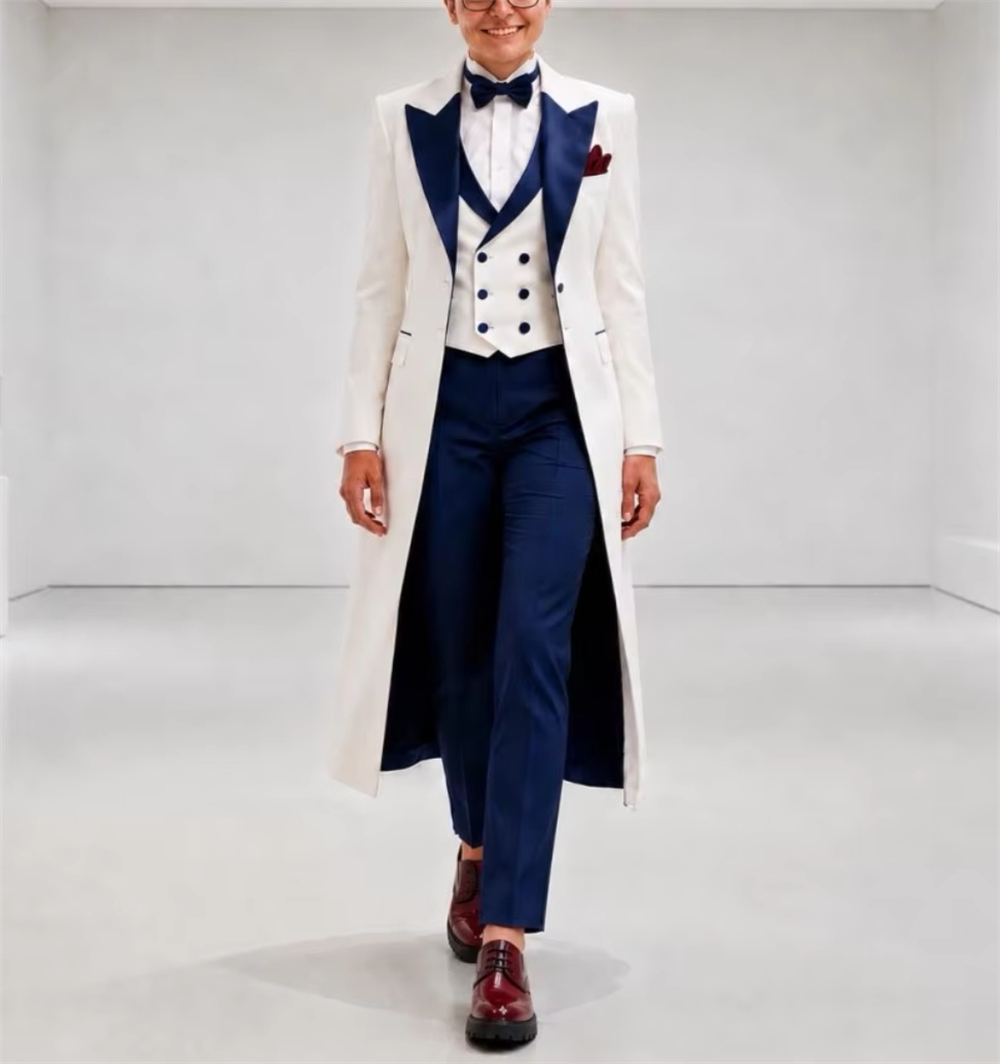 Women Formal Wear Office - سترة نسائية زرقاء داكنة وبيضاء أنيقة