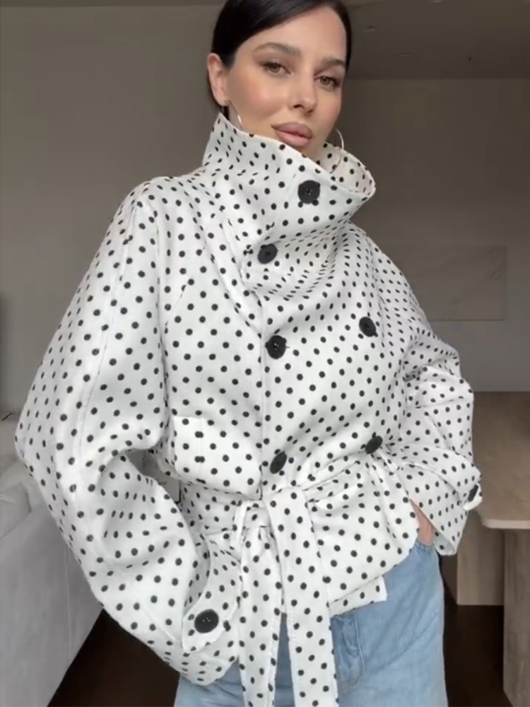 معطف نسائي قصير منقط من SLTNX، - مراجعة Trench Coat Formal وسعره