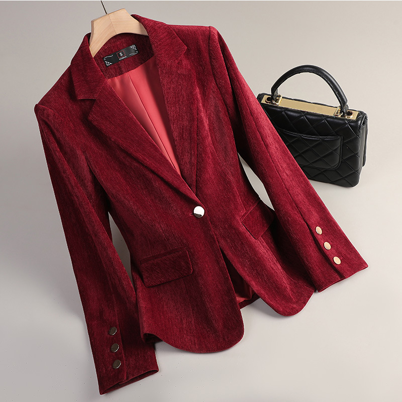 سترة نسائية مخملية باللون الذه - مراجعة Women Formal Wear Coat وسعره