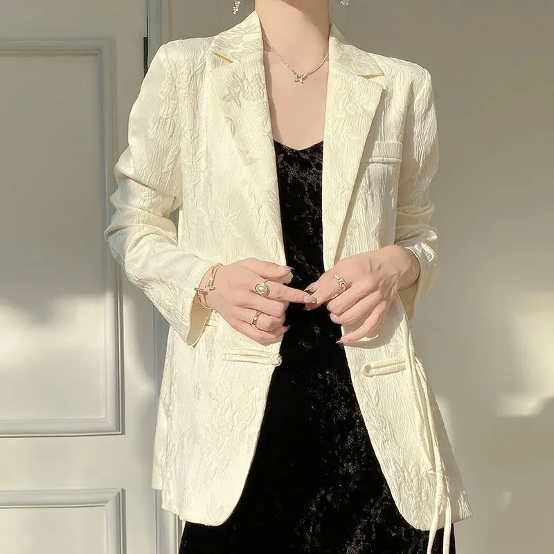 جاكيت بليزر نسائي أبيض منقوش ب - مراجعة Women Formal Wear Coat وسعره